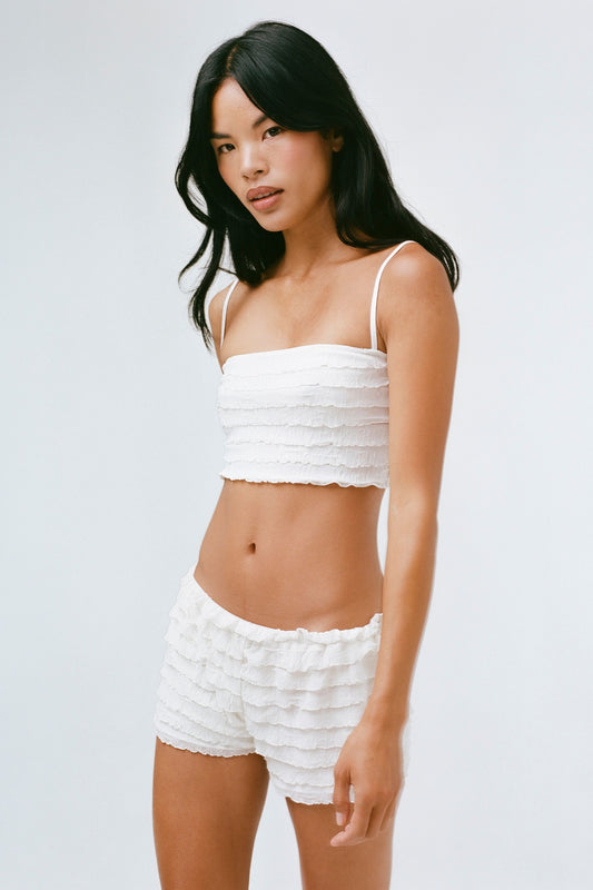 THE FIA RUFFLE SHORT IN WHITE