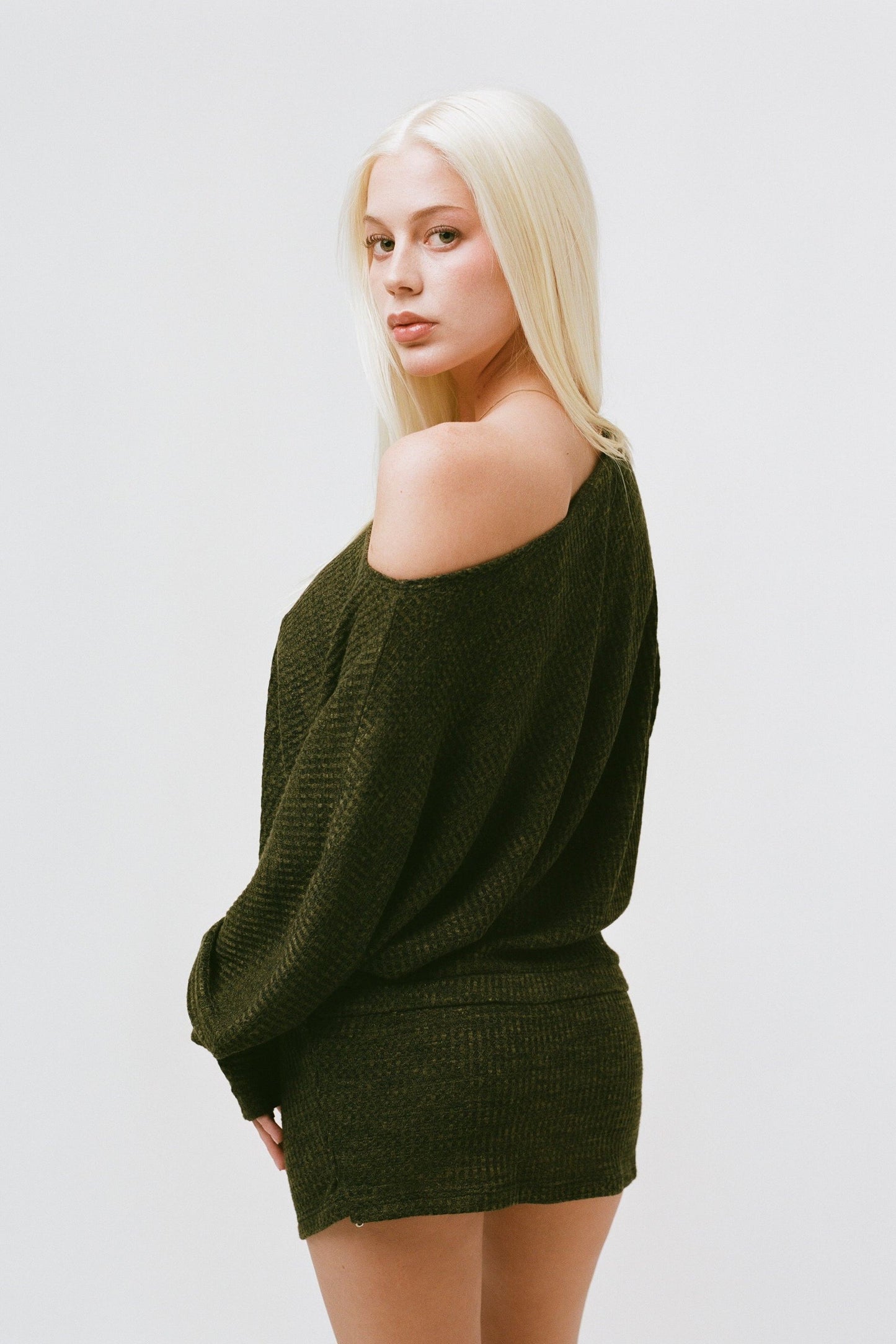 THE IZZY SWEATER DRESS IN OLIVE
