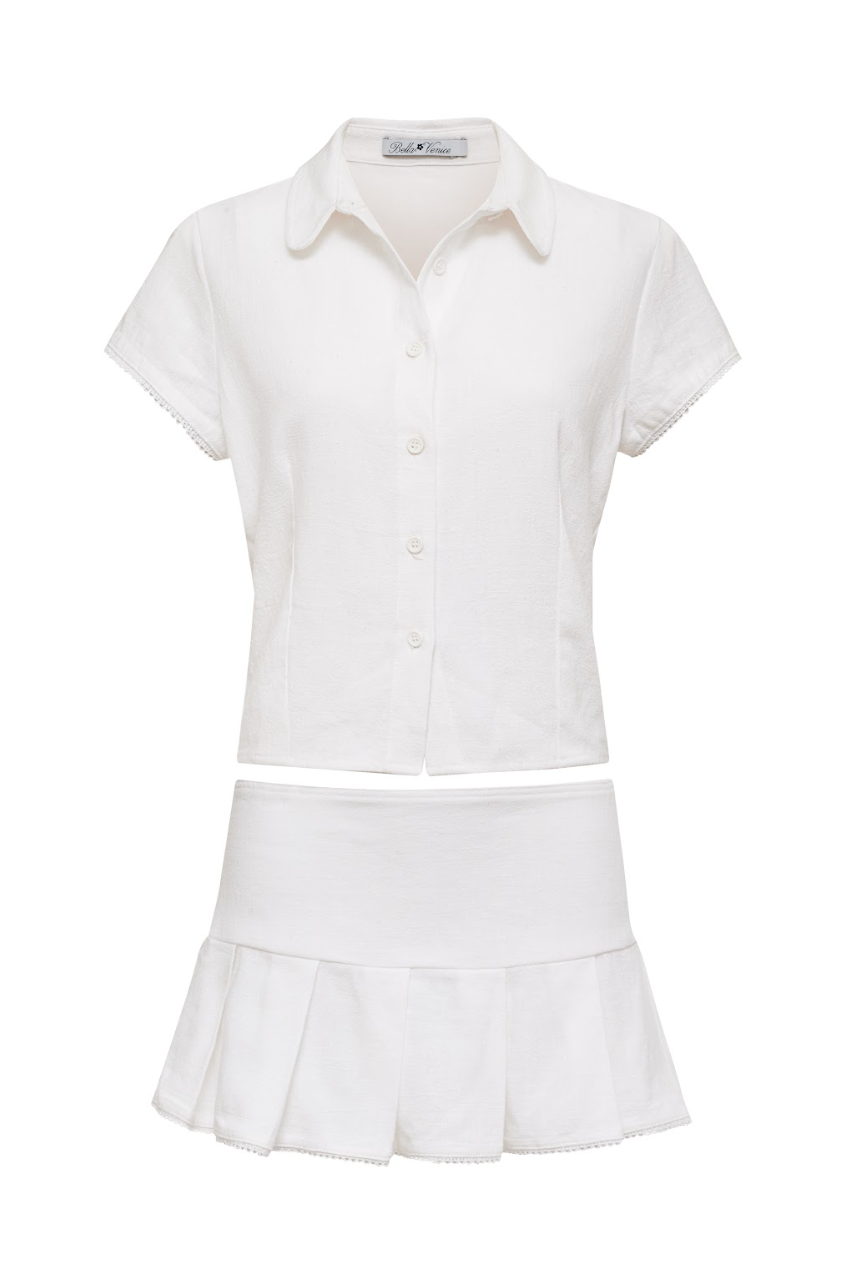 The Grace Pleated Mini Skirt in Ivory