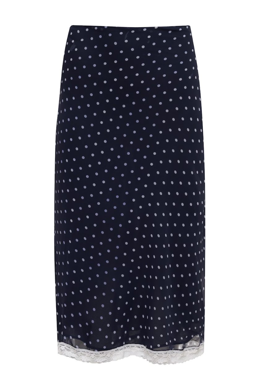 Roxy Skirt in Navy Polka Dot