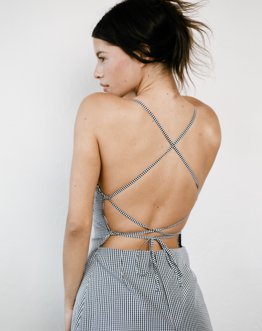 THE FOSTER DRESS IN NAVY GINGHAM