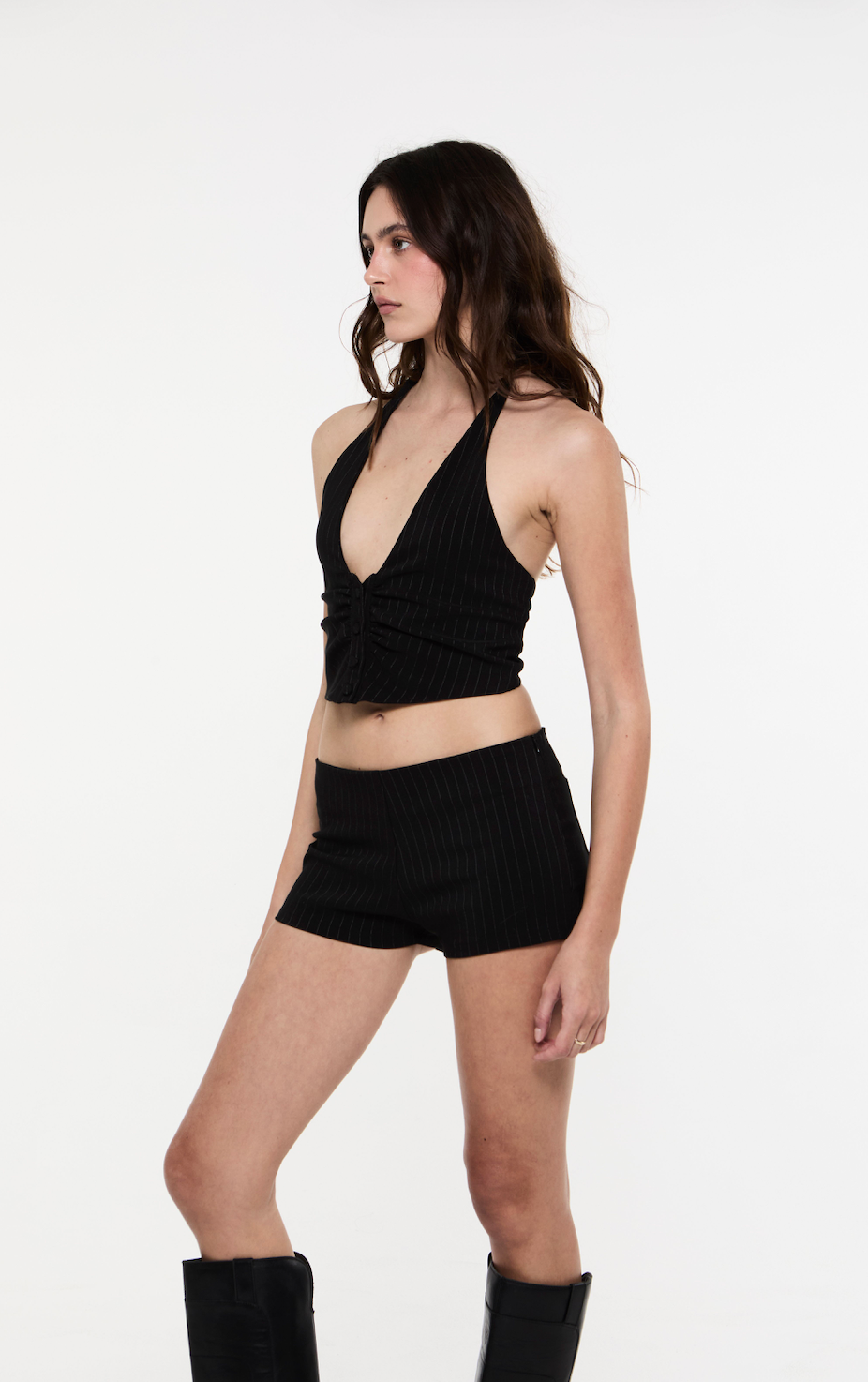 The Paris Top in Black Pinstripe