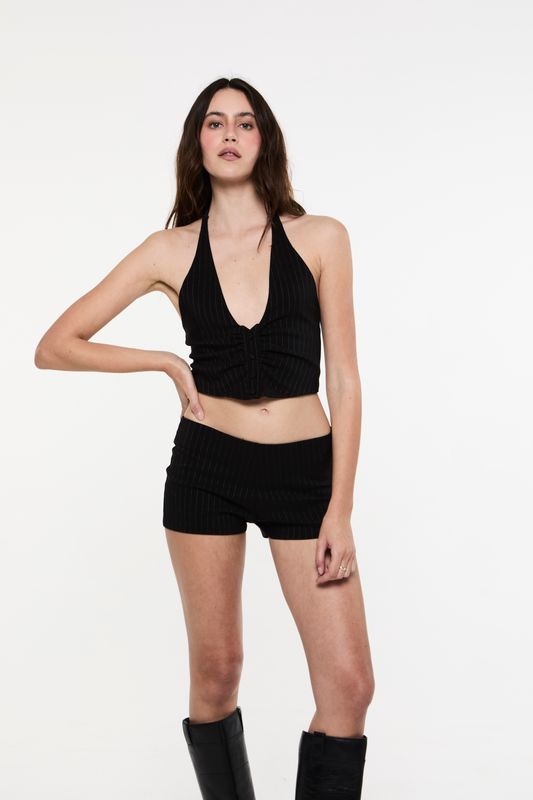 The Paris Top in Black Pinstripe